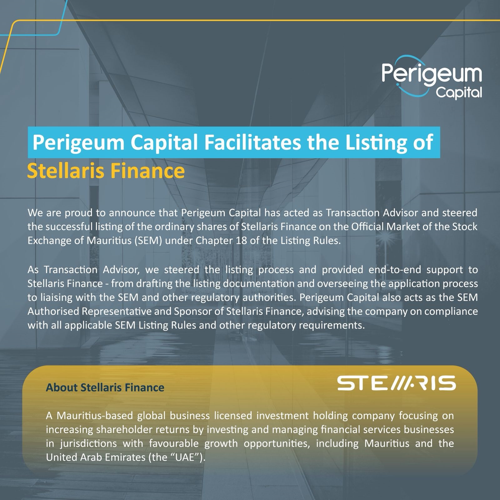 %Perigeum Capital% %Corporate Listing% %Mergers Acquisitions% %Corporate Finance% %Perigeum Capital%